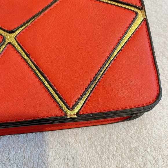 Geometric Puzzle Bag Women’s Red Orange Gold Small Rectangle Shoulder *read - Picture 5 of 16